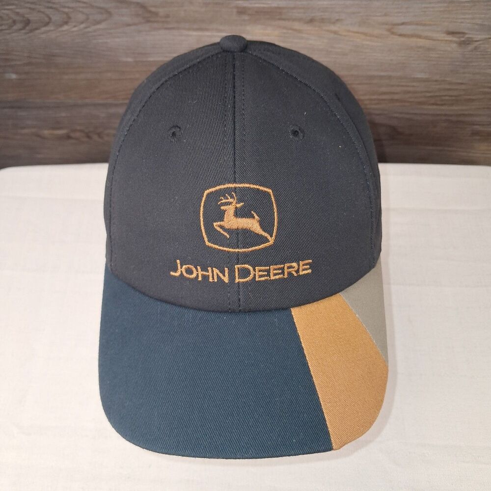 JOHN DEERE Hat Brown & Black Current Logo Slide Buckle Closure Embroidered